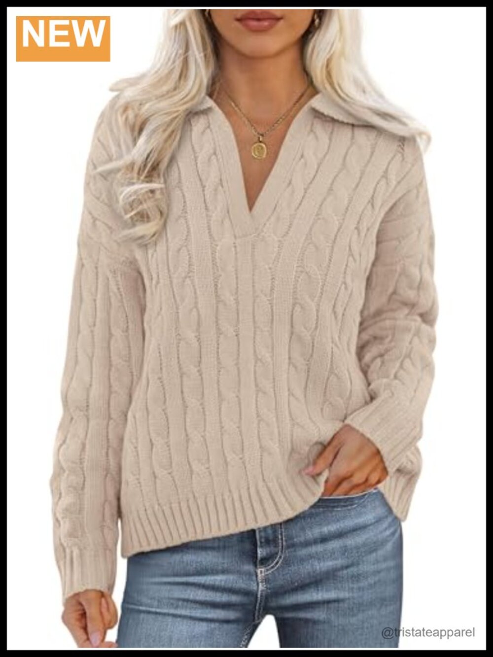Womens Oversized Cable Knit V Neck Sweater Long Sleeve Pullover